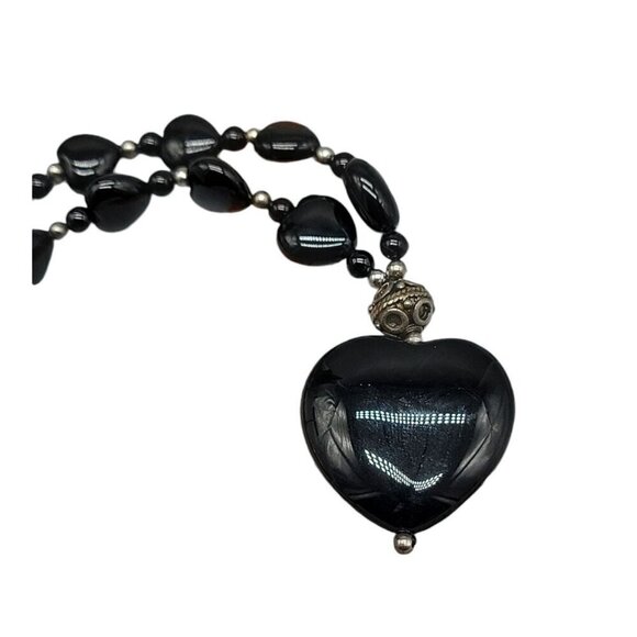 Danbury Mint Sterling Black Onyx Heart Pendant Necklace Beaded Gemstone 925 24" - Picture 14 of 16